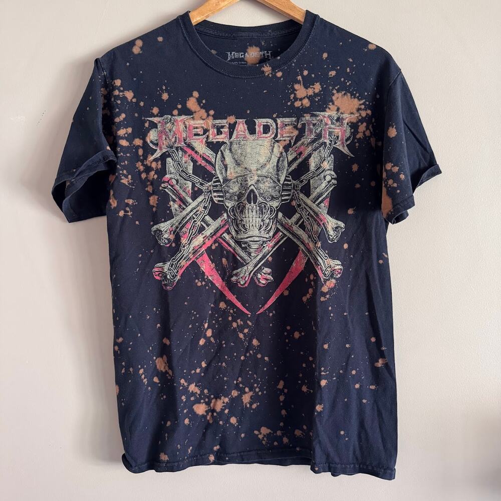 Megadeth Skull Splatter Print T Shirt Size Medium Black Heavy Metal Y2K
